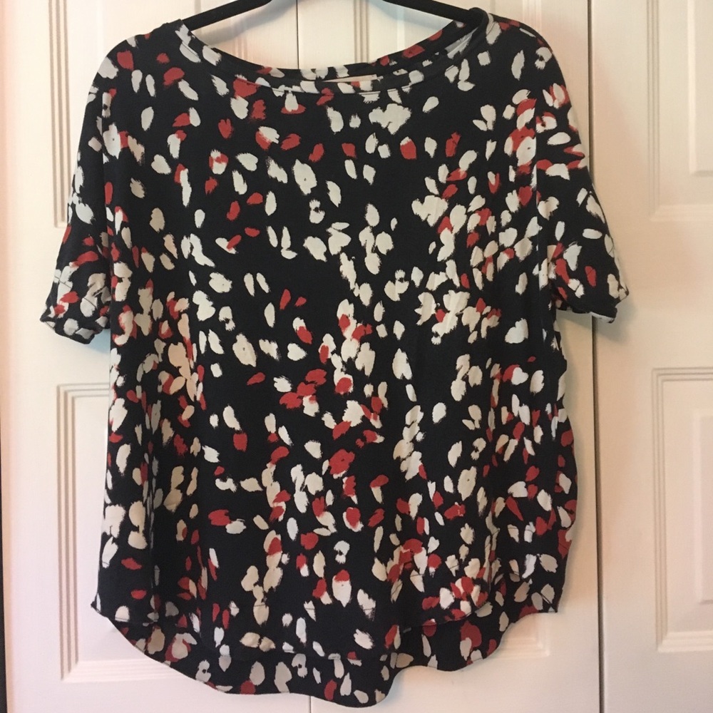 Navy, red and white mixed media top