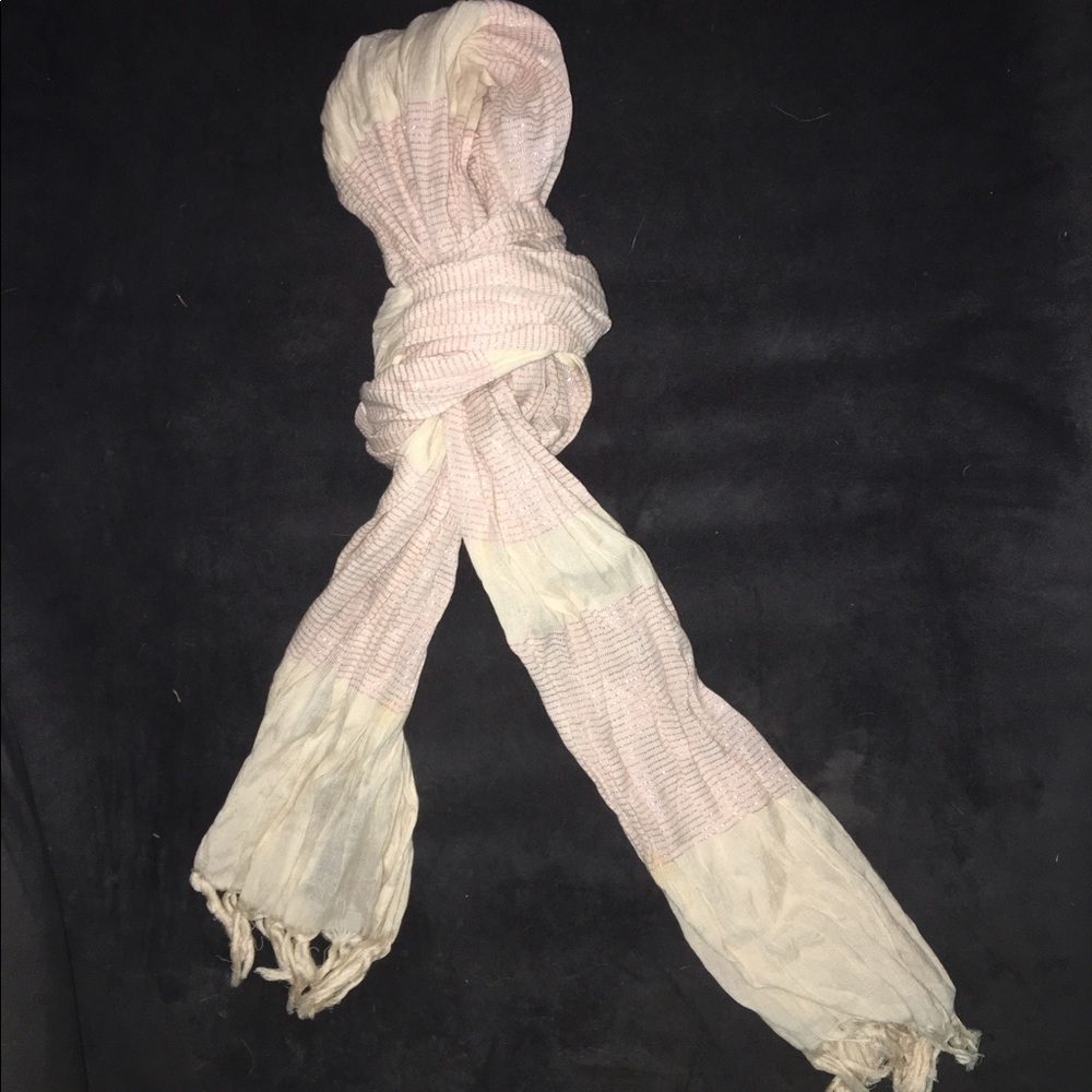J. Crew cream cotton and pink metallic scarf