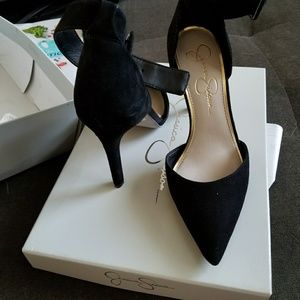 Black Suede Ankle Strap Heels