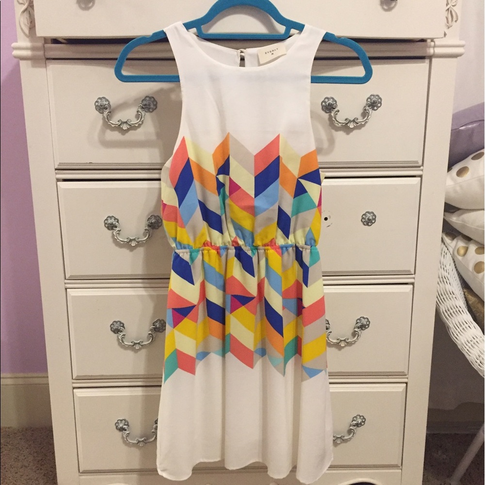 White dress with colorful design