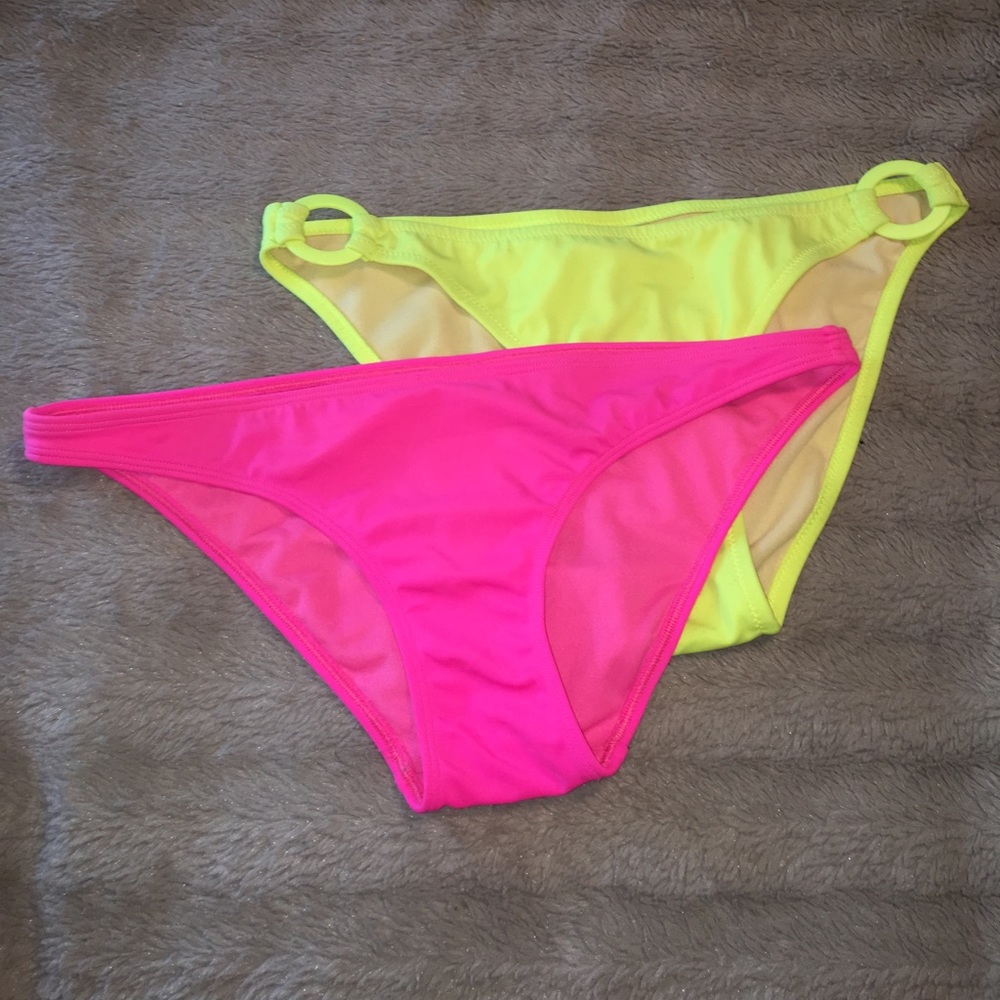 Neon yellow and pink bikini bottoms 🌼🌸