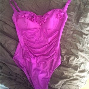 Purple one piece with ruffle