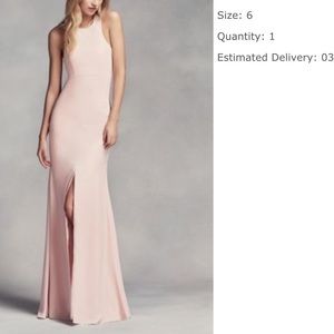 Long halter bridesmaid dress with skirt slit
