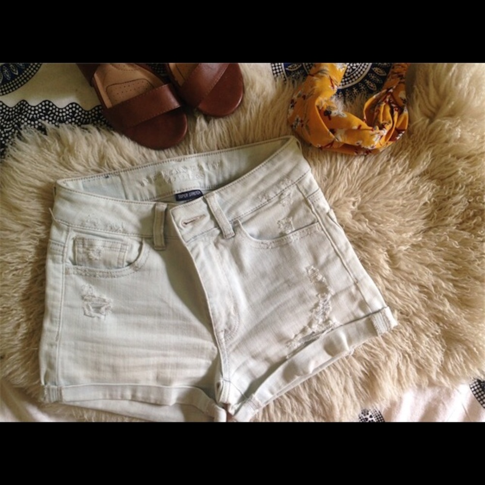 high waisted distressed denim shorts