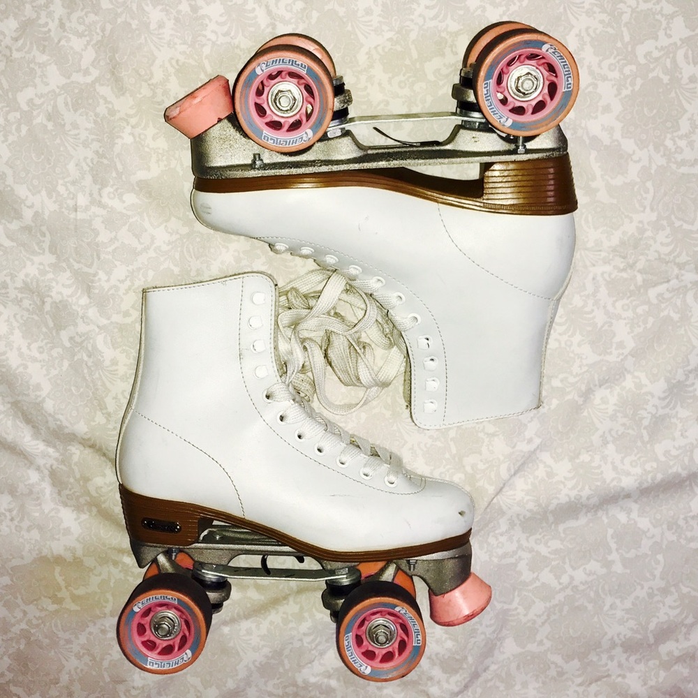 White and pink roller skates