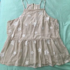 Nora high neck star embroidered peplum tank