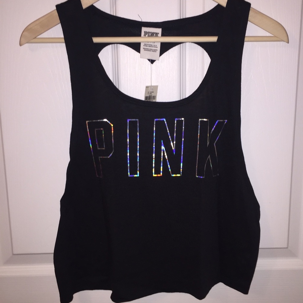 PINK Black Metallic cut out Crop Top - NWT