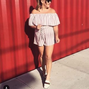 Forever 21 stripes off the shoulder romper medium