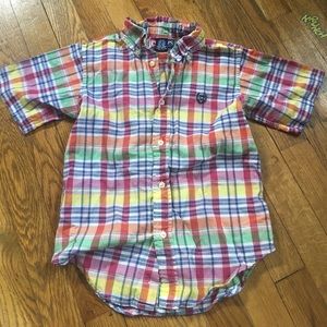 Boys Chaps Plaid SS Button Down Shirt, Size 6, GC