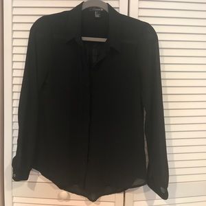 Semi sheer black button-down blouse