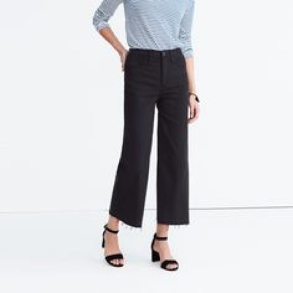 ISO Madewell Wide-Leg Crop Jeans Black Drop-Hem