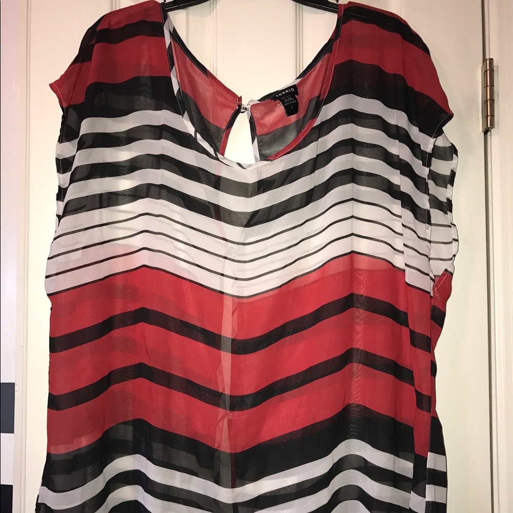Torrid Red, Black and White Blouse