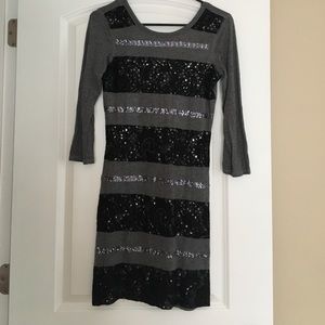Gray and black stripe sequin lace dress