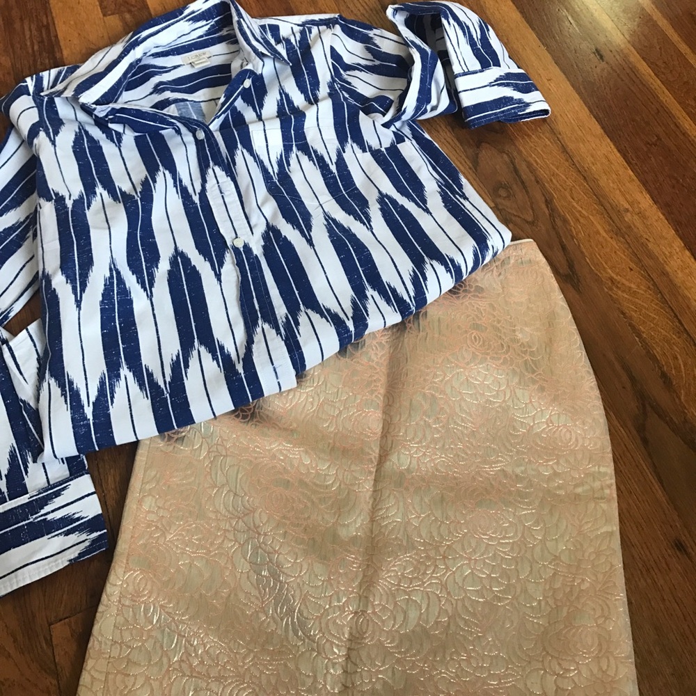 Floral Gold/ Coral Pencil skirt