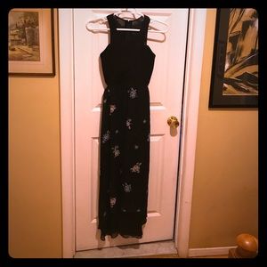 Maxi dress with mesh deep V top and side cut outs.