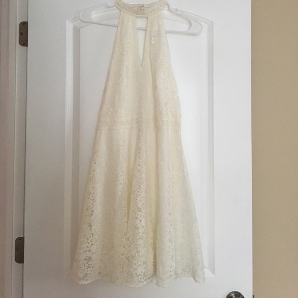 Ivory Lace Halter Fit and Flare Dress - Picture 2 of 3