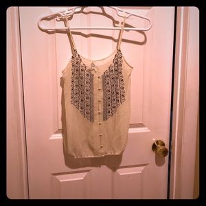 Joie sheer top - fabric buttons embroidery detail