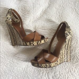 Tory Burch snakeskin leather wedge sandals 7