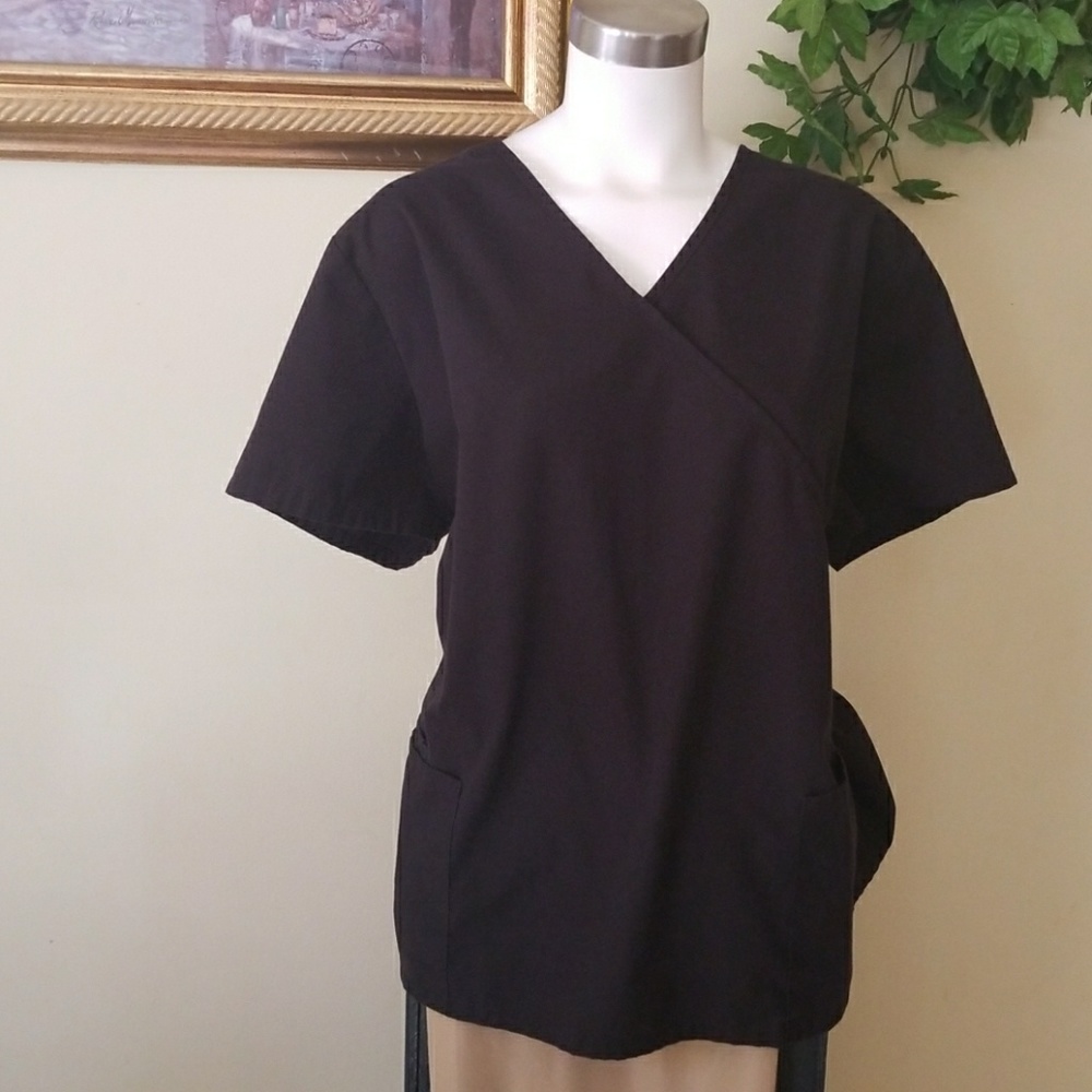 Simple black mock wrap scrub top. XL