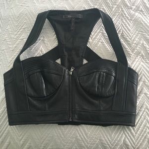 Bcbg genuine leather bustier with zip front