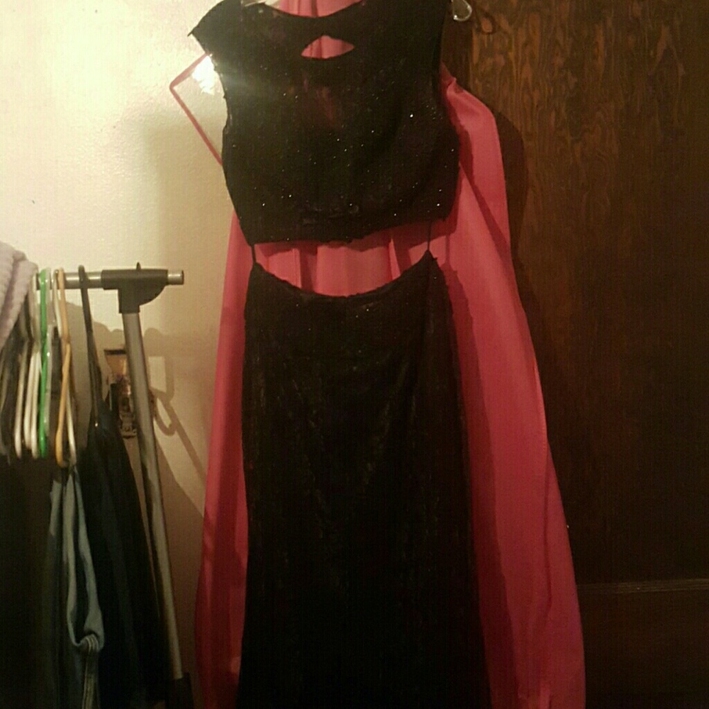 Black 2 piece open back sequenced dressed.