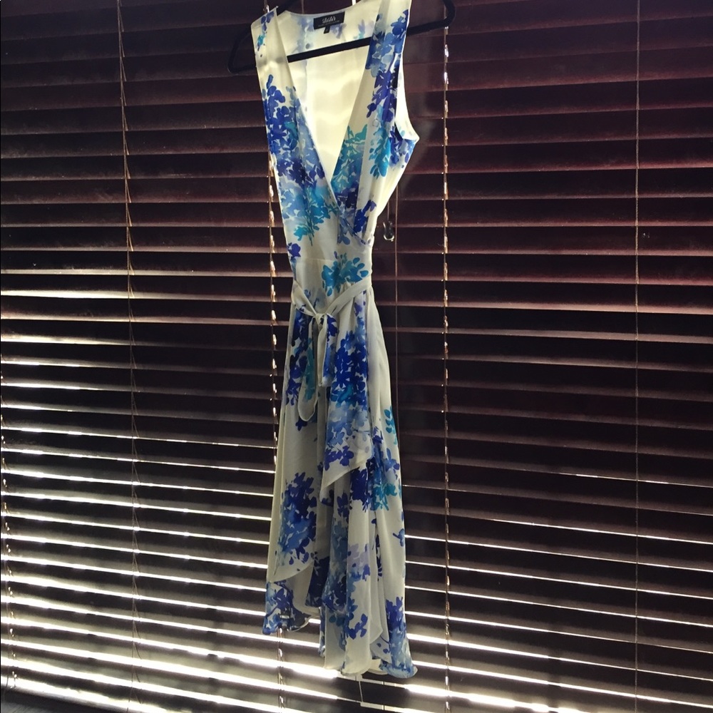 Floral blue wrap around dress