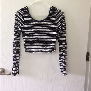 Eight Sixty navy and white striped crop top