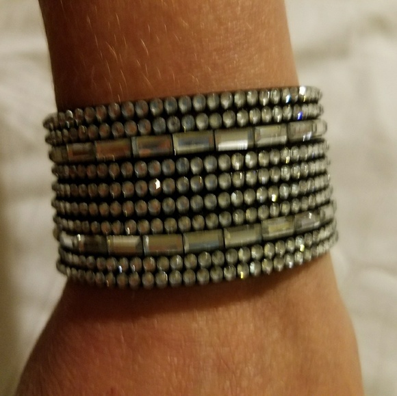 10 strand black suede blingy cuff wrap bracelet - Picture 1 of 3