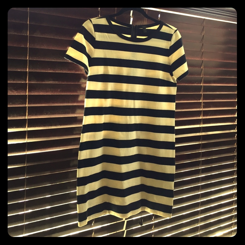 Navy and cream striped shirt dress