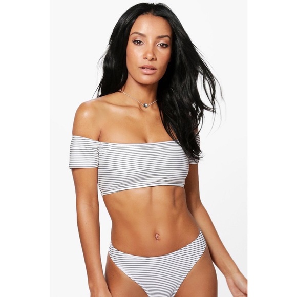 Asos Other - *LAST ONE* Pinstripe High Leg Off Shoulder Bikini