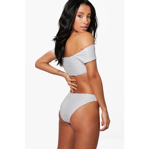 *LAST ONE* Pinstripe High Leg Off Shoulder Bikini - Picture 2 of 5