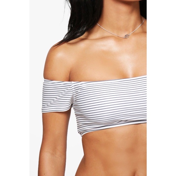 *LAST ONE* Pinstripe High Leg Off Shoulder Bikini - Picture 3 of 5