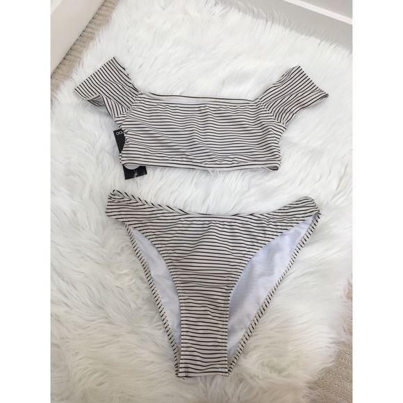 *LAST ONE* Pinstripe High Leg Off Shoulder Bikini - Picture 5 of 5