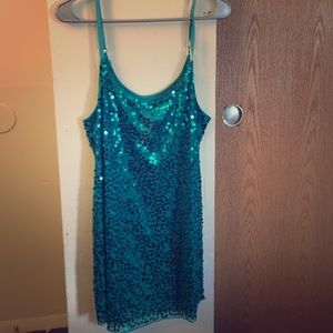 Sheer teal top with sequins