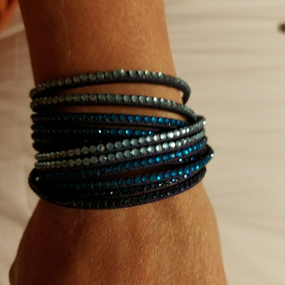 6 strand navy blue suede blingy wrap bracelet
