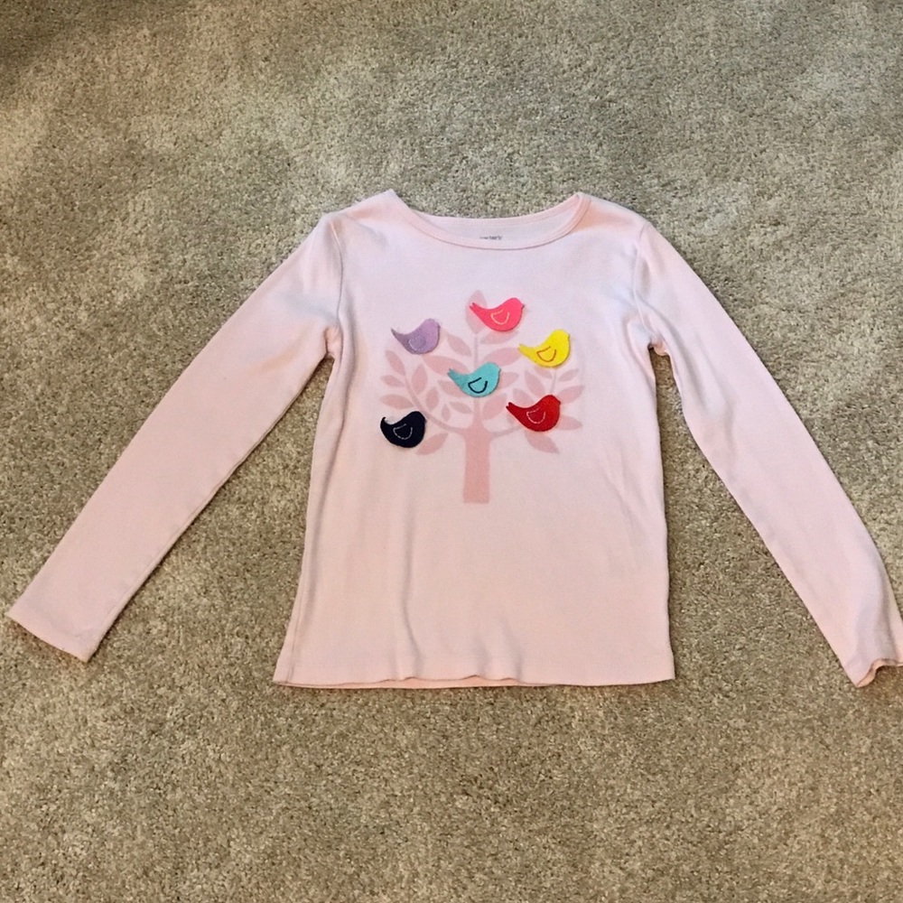 Carter's Size 6 Long Sleeve Light Pink Birds Shirt