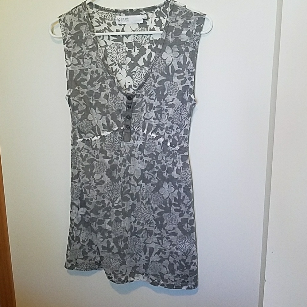See-through gray and white sleeveless tank top.
