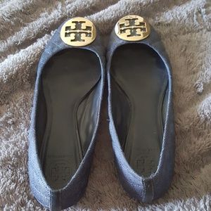 Tory Burch denim quilted flat- pre owned size 11
