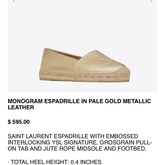 MONOGRAM ESPADRILLE IN PALE GOLD METALLIC LEATHER - Picture 4 of 4