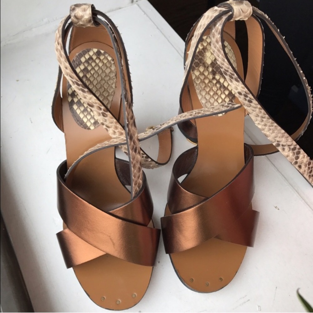 Gucci metallic leather & python high heel sandals