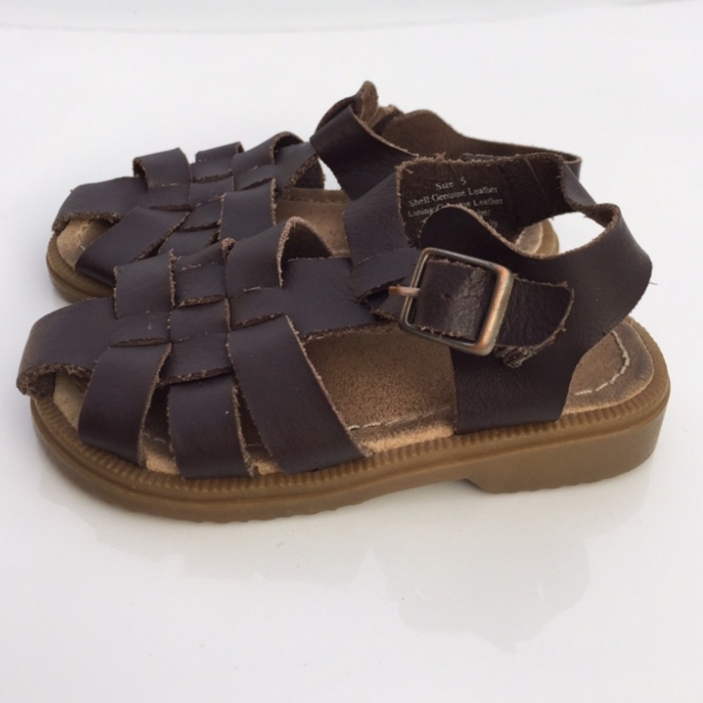 BABY GAP BROWN LEATHER COVERED TOE SANDALS