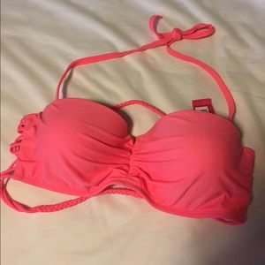 Neon coral strappy bikini top XL