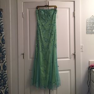 Strapless green/blue sequin prom dress