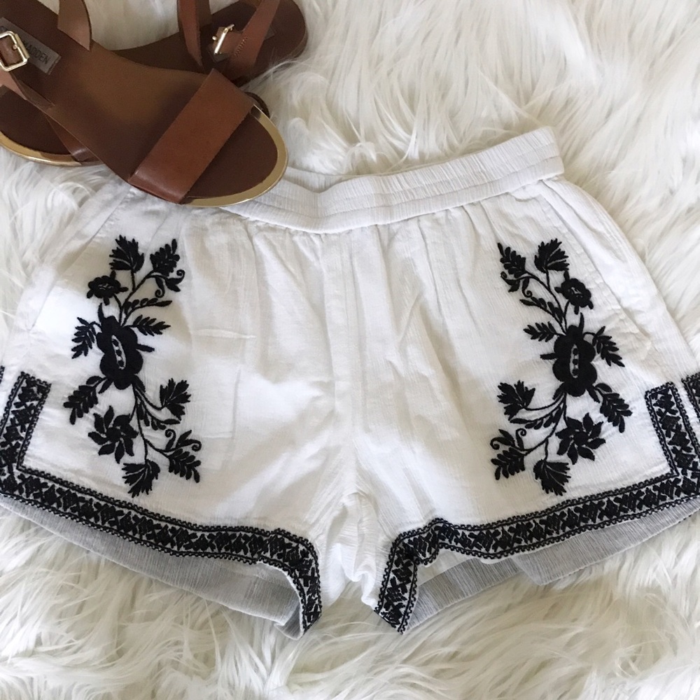 j.crew embroidered white and black summer shorts