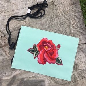 Teal Crossbody with Flower Embroidery