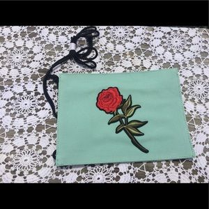 Teal Crossbody with Rose Embroidery