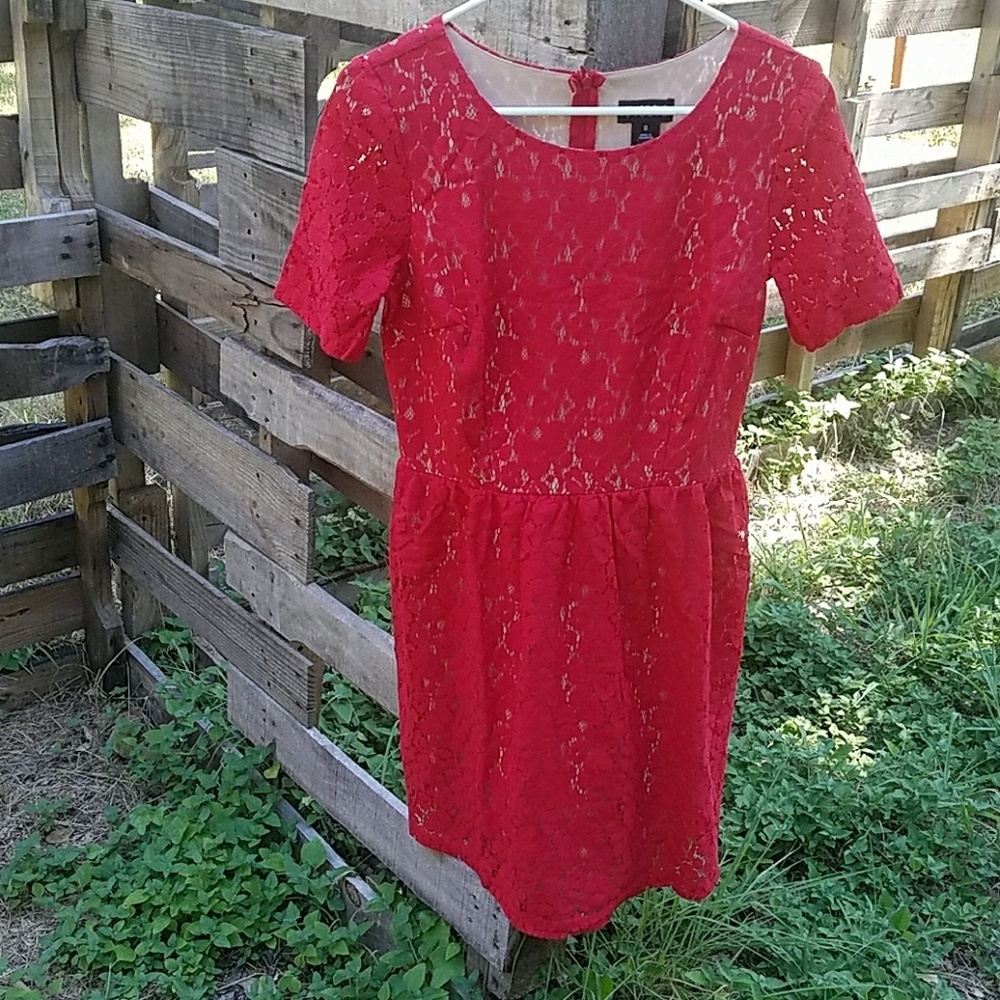 Modest Red Lace Dress