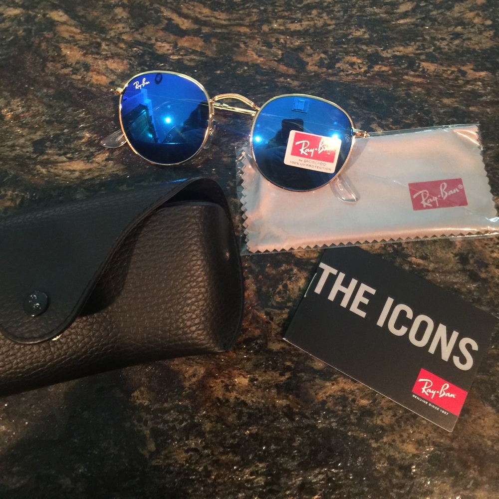 Authentic Round Blue & Gold Raybans