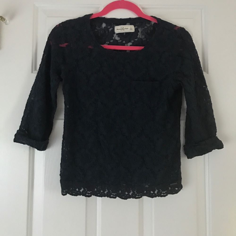 Navy Lace Quarter Sleeve Top
