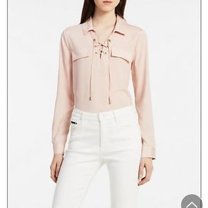 Solid Lace-Up Roll Sleeve Top